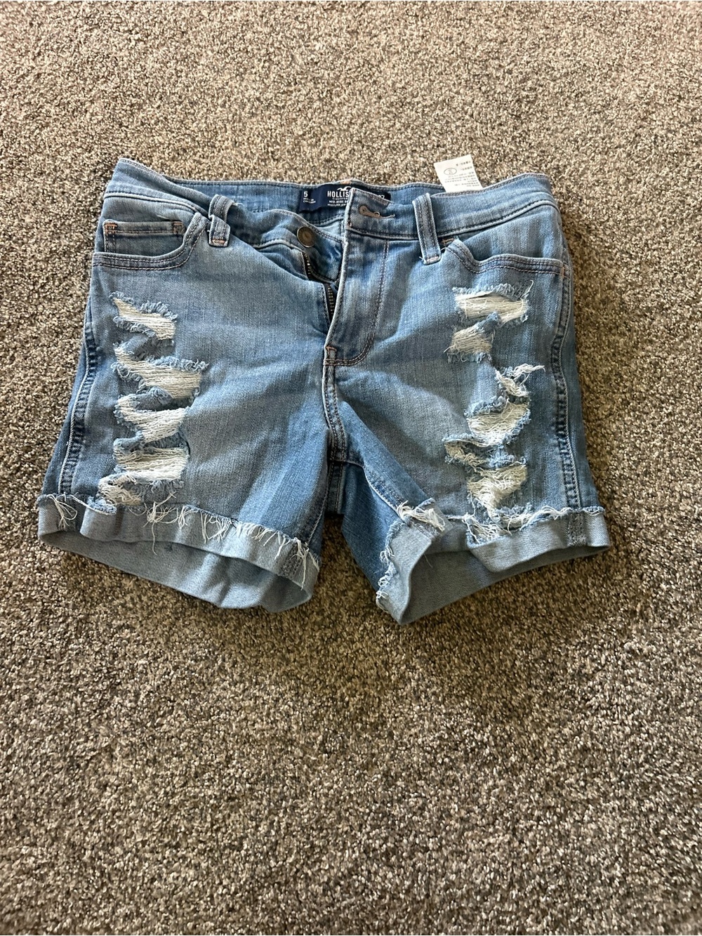 Hollister Light Blue Distressed Rolled Hem Jean Shorts